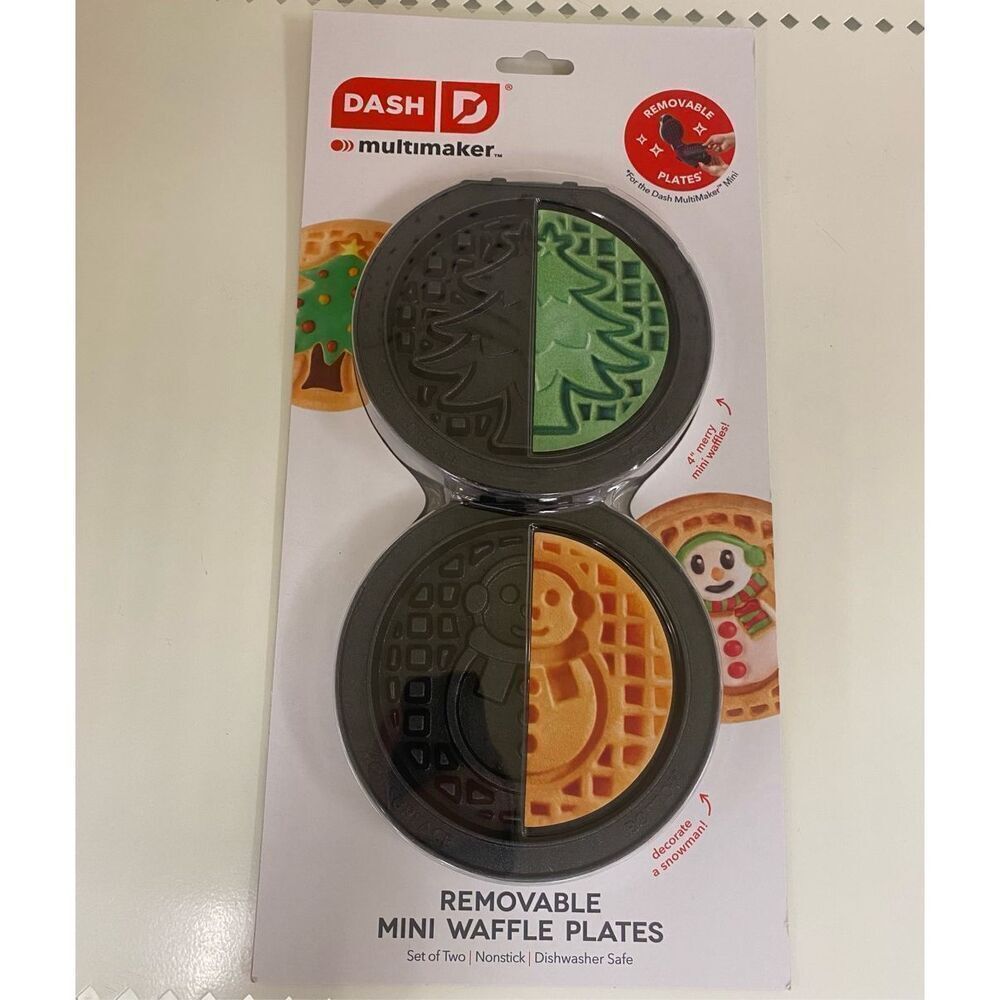 DASH Multimaker Mini System Two 4 Nonstick Removable Waffle Plates Gingerbread